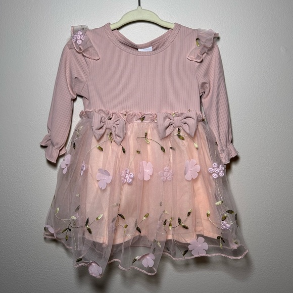 NWT PatPat Baby Girl Pink Floral Mesh Dress Set Size 3-6 Months - Picture 2 of 7